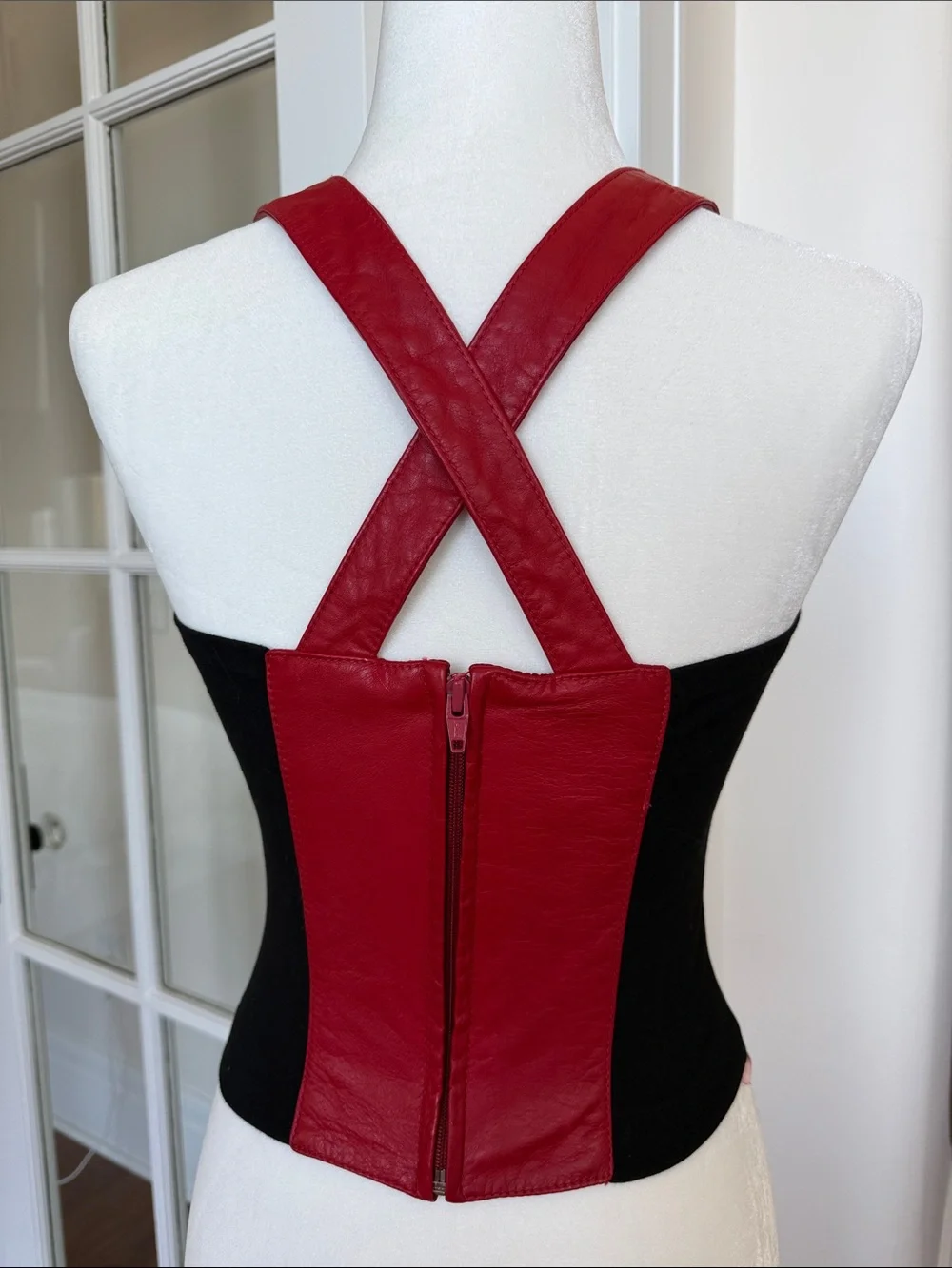 Vintage Genuine Leather Red and Black Leather-Panel Tank Top - Picture 3 of 6